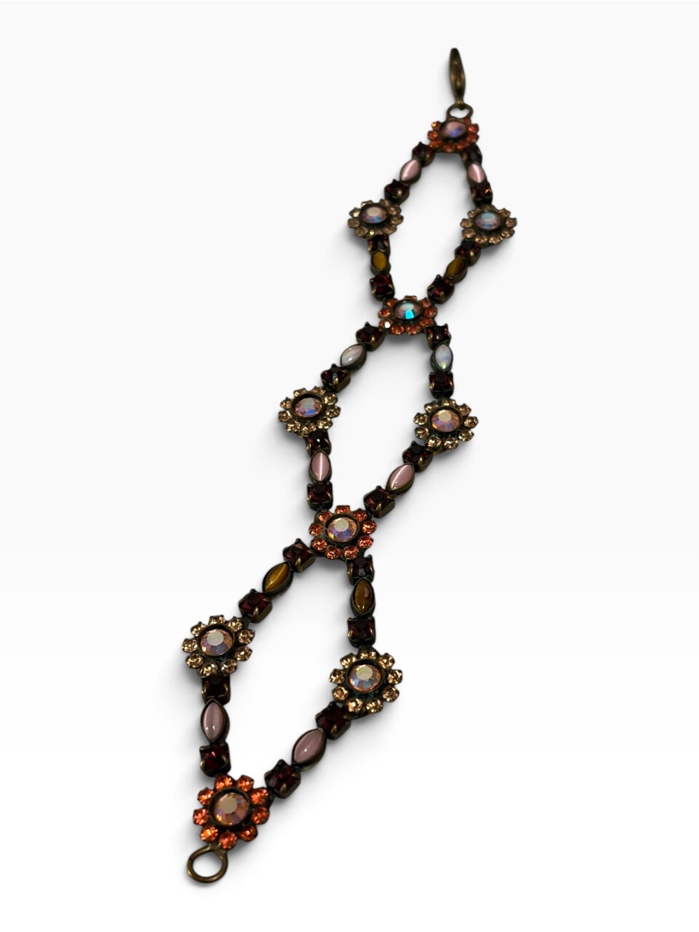 Sorrelli multicolor crystal floral bracelet pink/orange AB in antiqued brass
